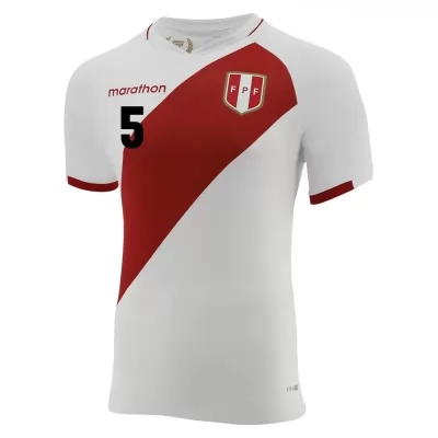 Herren Peruanische Fussballnationalmannschaft Miguel Araujo #5 Heimtrikot Weiß 2021 Trikot
