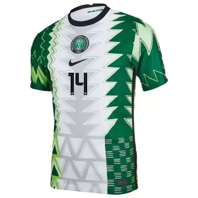 Kinder Nigerianische Fussballnationalmannschaft Kelechi Iheanacho #14 Heimtrikot Grün Weiß 2021 Trikot