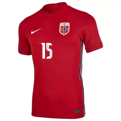Kinder Norwegische Fussballnationalmannschaft Jens Petter Hauge #15 Heimtrikot Rot 2021 Trikot