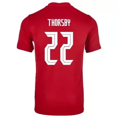 Kinder Norwegische Fussballnationalmannschaft Morten Thorsby #22 Heimtrikot Rot 2021 Trikot