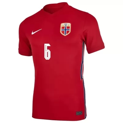 Damen Norwegische Fussballnationalmannschaft Fredrik Aursnes #6 Heimtrikot Rot 2021 Trikot