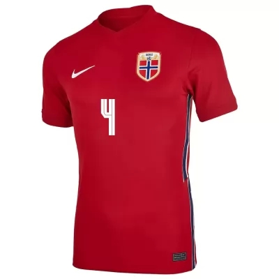 Kinder Norwegische Fussballnationalmannschaft Stefan Strandberg #4 Heimtrikot Rot 2021 Trikot