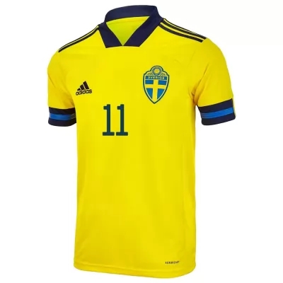 Damen Schwedische Fussballnationalmannschaft Alexander Isak #11 Heimtrikot Gelb 2021 Trikot