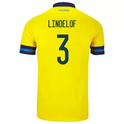 Damen Schwedische Fussballnationalmannschaft Victor Lindelof #3 Heimtrikot Gelb 2021 Trikot