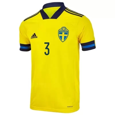 Damen Schwedische Fussballnationalmannschaft Victor Lindelof #3 Heimtrikot Gelb 2021 Trikot