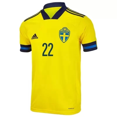 Herren Schwedische Fussballnationalmannschaft Robin Quaison #22 Heimtrikot Gelb 2021 Trikot