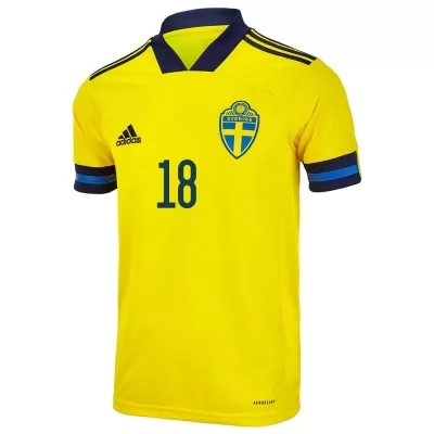 Kinder Schwedische Fussballnationalmannschaft Pontus Jansson #18 Heimtrikot Gelb 2021 Trikot