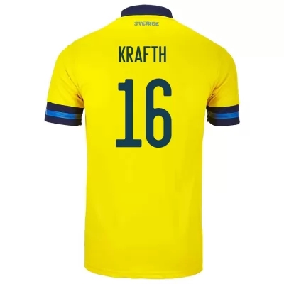 Kinder Schwedische Fussballnationalmannschaft Emil Krafth #16 Heimtrikot Gelb 2021 Trikot