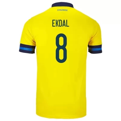 Kinder Schwedische Fussballnationalmannschaft Albin Ekdal #8 Heimtrikot Gelb 2021 Trikot