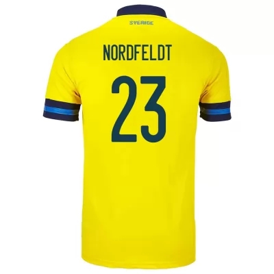 Damen Schwedische Fussballnationalmannschaft Kristoffer Nordfeldt #23 Heimtrikot Gelb 2021 Trikot