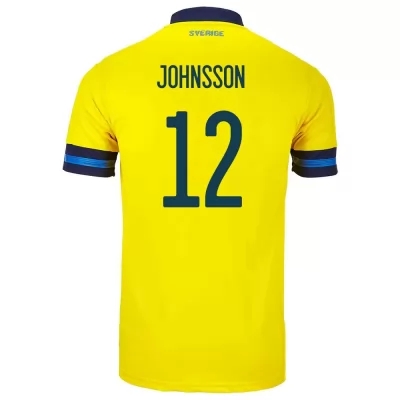 Kinder Schwedische Fussballnationalmannschaft Karl-johan Johnsson #12 Heimtrikot Gelb 2021 Trikot
