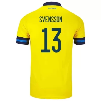 Kinder Schwedische Fussballnationalmannschaft Gustav Svensson #13 Heimtrikot Gelb 2021 Trikot