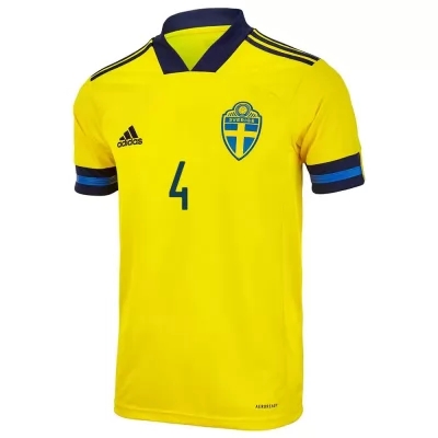 Kinder Schwedische Fussballnationalmannschaft Andreas Granqvist #4 Heimtrikot Gelb 2021 Trikot