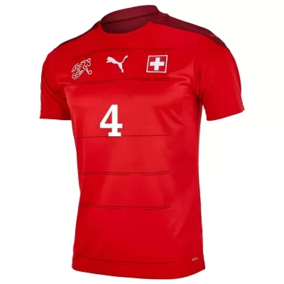 Kinder Schweizer Fussballnationalmannschaft Nico Elvedi #4 Heimtrikot Rot 2021 Trikot