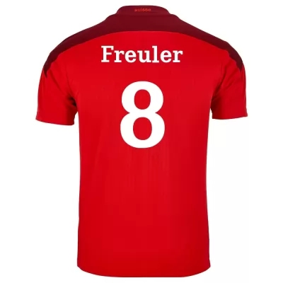 Kinder Schweizer Fussballnationalmannschaft Remo Freuler #8 Heimtrikot Rot 2021 Trikot