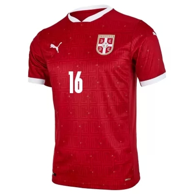 Kinder Serbische Fussballnationalmannschaft Marko Grujic #16 Heimtrikot Rot 2021 Trikot