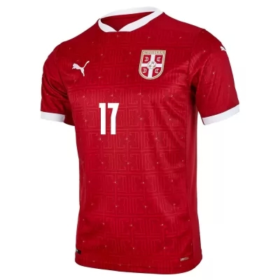 Kinder Serbische Fussballnationalmannschaft Aleksa Terzic #17 Heimtrikot Rot 2021 Trikot