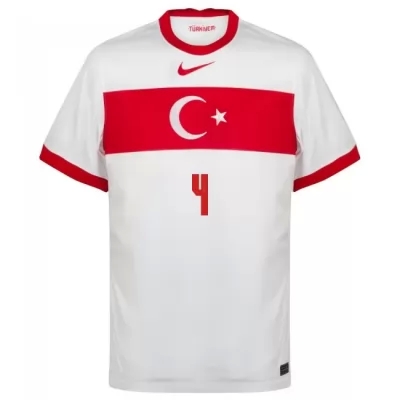 Kinder Türkische Fussballnationalmannschaft Caglar Soyuncu #4 Heimtrikot Weiß 2021 Trikot