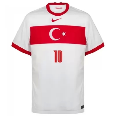 Damen Türkische Fussballnationalmannschaft Hakan Calhanoglu #10 Heimtrikot Weiß 2021 Trikot