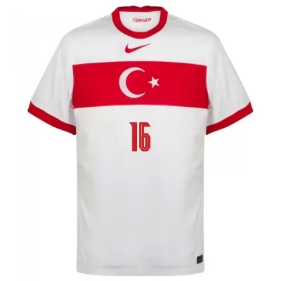 Kinder Türkische Fussballnationalmannschaft Enes Unal #16 Heimtrikot Weiß 2021 Trikot