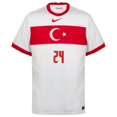 Kinder Türkische Fussballnationalmannschaft Kerem Akturkoglu #24 Heimtrikot Weiß 2021 Trikot