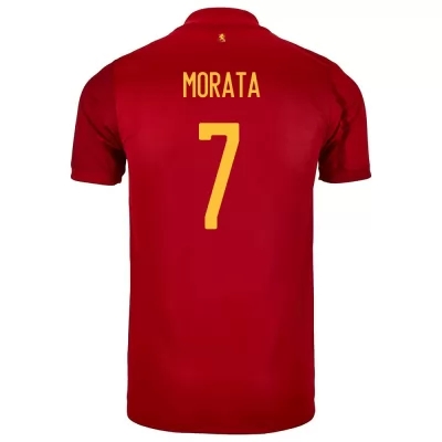 Kinder Spanische Fussballnationalmannschaft Alvaro Morata #7 Heimtrikot Rot 2021 Trikot