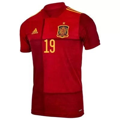 Kinder Spanische Fussballnationalmannschaft Dani Olmo #19 Heimtrikot Rot 2021 Trikot