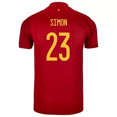 Kinder Spanische Fussballnationalmannschaft Unai Simon #23 Heimtrikot Rot 2021 Trikot