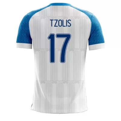 Kinder Griechische Fussballnationalmannschaft Christos Tzolis #17 Heimtrikot Weiß 2021 Trikot