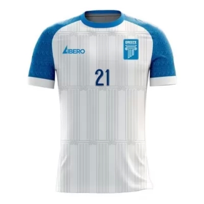 Damen Griechische Fussballnationalmannschaft Konstantinos Tsimikas #21 Heimtrikot Weiß 2021 Trikot