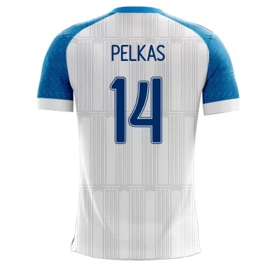 Herren Griechische Fussballnationalmannschaft Dimitrios Pelkas #14 Heimtrikot Weiß 2021 Trikot