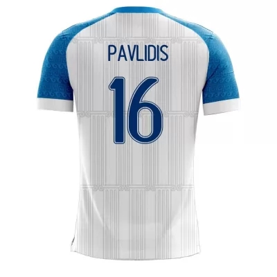 Damen Griechische Fussballnationalmannschaft Vangelis Pavlidis #16 Heimtrikot Weiß 2021 Trikot