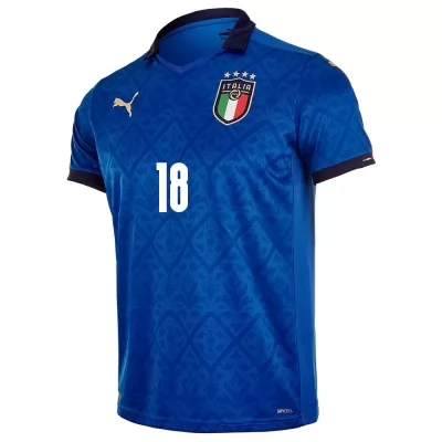 Herren Italienische Fussballnationalmannschaft Nicolo Barella #18 Heimtrikot Blau 2021 Trikot