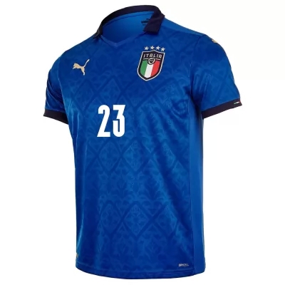 Herren Italienische Fussballnationalmannschaft Alessandro Bastoni #23 Heimtrikot Blau 2021 Trikot