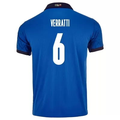 Kinder Italienische Fussballnationalmannschaft Marco Verratti #6 Heimtrikot Blau 2021 Trikot