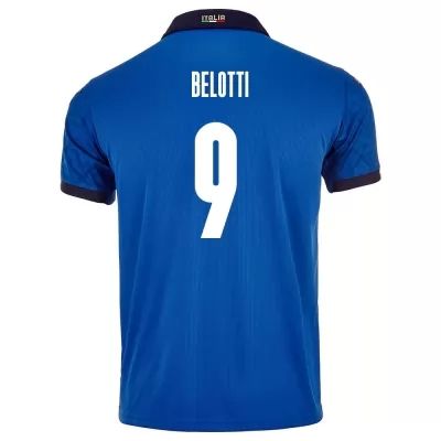 Damen Italienische Fussballnationalmannschaft Andrea Belotti #9 Heimtrikot Blau 2021 Trikot