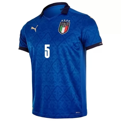 Damen Italienische Fussballnationalmannschaft Manuel Locatelli #5 Heimtrikot Blau 2021 Trikot