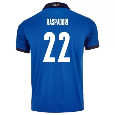 Kinder Italienische Fussballnationalmannschaft Giacomo Raspadori #22 Heimtrikot Blau 2021 Trikot