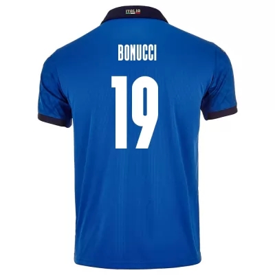 Damen Italienische Fussballnationalmannschaft Leonardo Bonucci #19 Heimtrikot Blau 2021 Trikot