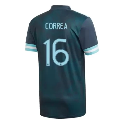 Kinder Argentinische Fussballnationalmannschaft Joaquin Correa #16 Auswärtstrikot Dunkelblau 2021 Trikot