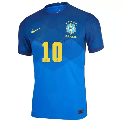 Kinder Brasilianische Fussballnationalmannschaft Neymar #10 Auswärtstrikot Blau 2021 Trikot