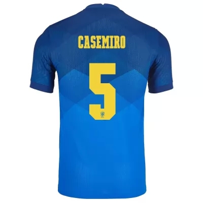 Herren Brasilianische Fussballnationalmannschaft Casemiro #5 Auswärtstrikot Blau 2021 Trikot