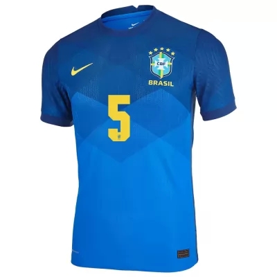 Herren Brasilianische Fussballnationalmannschaft Casemiro #5 Auswärtstrikot Blau 2021 Trikot