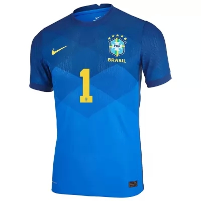 Kinder Brasilianische Fussballnationalmannschaft Alisson #1 Auswärtstrikot Blau 2021 Trikot
