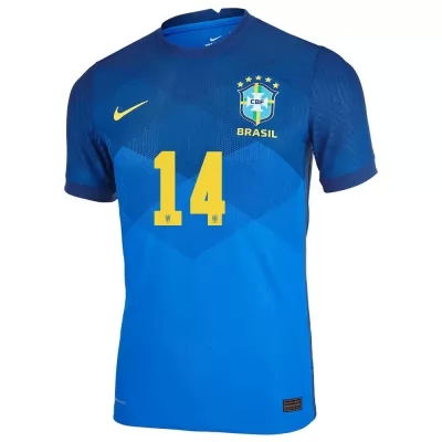 Damen Brasilianische Fussballnationalmannschaft Eder Militao #14 Auswärtstrikot Blau 2021 Trikot