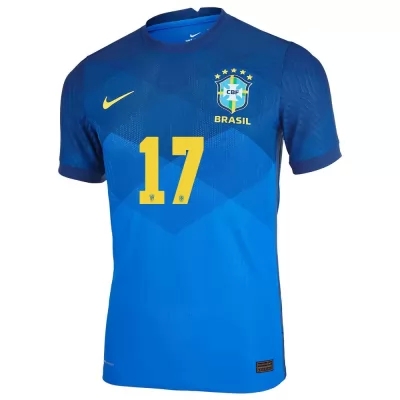 Damen Brasilianische Fussballnationalmannschaft Lucas Paqueta #17 Auswärtstrikot Blau 2021 Trikot