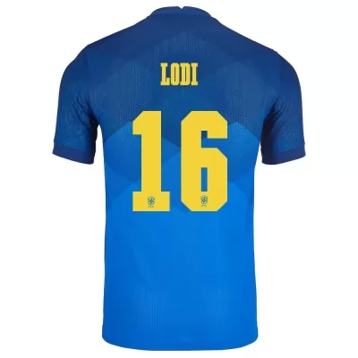 Kinder Brasilianische Fussballnationalmannschaft Renan Lodi #16 Auswärtstrikot Blau 2021 Trikot