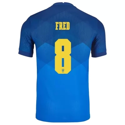 Kinder Brasilianische Fussballnationalmannschaft Fred #8 Auswärtstrikot Blau 2021 Trikot