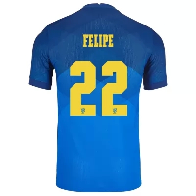 Kinder Brasilianische Fussballnationalmannschaft Felipe #22 Auswärtstrikot Blau 2021 Trikot