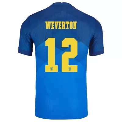 Kinder Brasilianische Fussballnationalmannschaft Weverton #12 Auswärtstrikot Blau 2021 Trikot